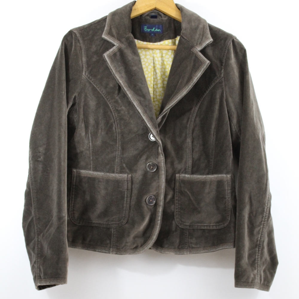 Boden Velvet Blazer Brown Lined Button Pockets 12